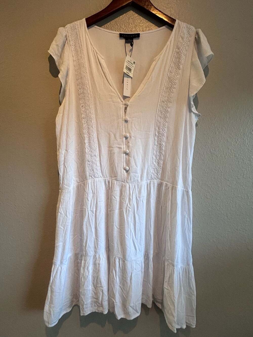 Sanctuary Tiered Dress White Ruffle Mini Sz Large